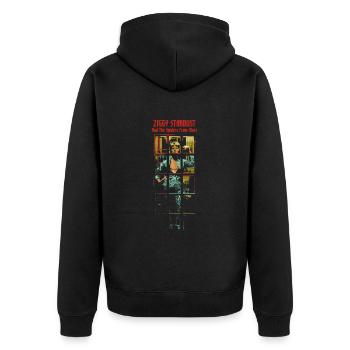 David Bowie Ziggy Stardust Album Cover - Unisex Premium Bio Zip Hoodie - Schwarz - Hinten - Nico (187cm)