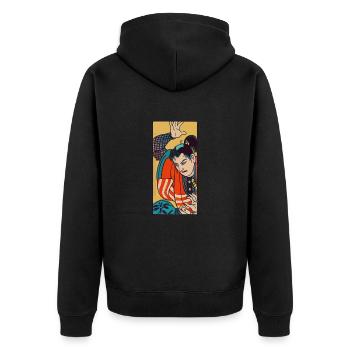 Samurai - Unisex Premium Bio Zip Hoodie - Schwarz - Hinten - Nico (187cm)