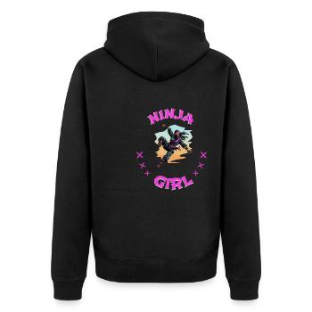 Charming Ninja Fighter I Ninja Girl I Ninja - Unisex Premium Bio Zip Hoodie - Schwarz - Hinten - Nico (187cm)