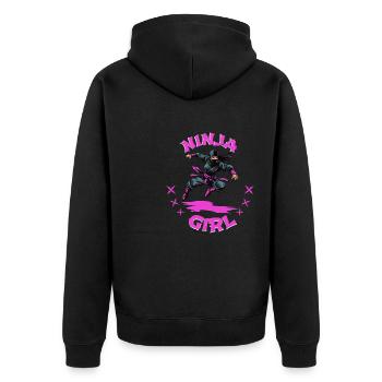 Charming Ninja Fighter I Ninja Girl I Ninja - Unisex Premium Bio Zip Hoodie - Schwarz - Hinten - Nico (187cm)