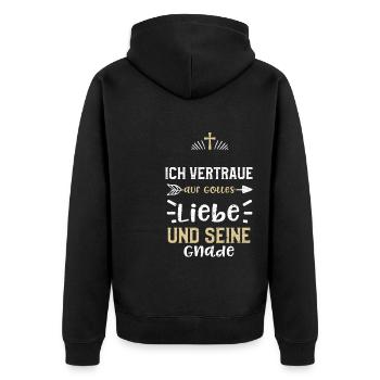 Ich vertraue auf Gottes Liebe un... - Unisex Premium Bio Zip Hoodie - Schwarz - Hinten - Nico (187cm)