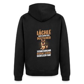 Hund Deutscher Schäferhund - Unisex Premium Bio Zip Hoodie - Schwarz - Hinten - Nico (187cm)