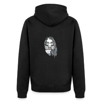 Schöne Frau mit Gasmaske - Rave - Unisex Premium Bio Zip Hoodie - Schwarz - Hinten - Nico (187cm)