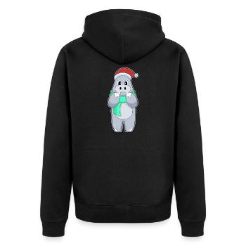 Nilpferd Weihnachten Winter - Unisex Premium Bio Zip Hoodie - Schwarz - Hinten - Nico (187cm)