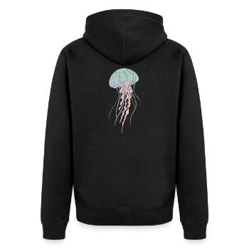Pastellqualle Illustration - Unisex Premium Bio Zip Hoodie - Schwarz - Hinten - Nico (187cm)