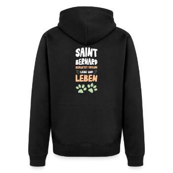 Saint Bernard Liebe und Leben - Unisex Premium Bio Zip Hoodie - Schwarz - Hinten - Nico (187cm)