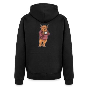Hochlandrind Kaffee Tasse - Unisex Premium Bio Zip Hoodie - Schwarz - Hinten - Nico (187cm)