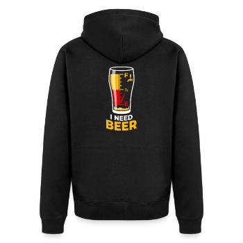 Ich brauche Bier Tankanzeige - I Need Beer - Unisex Premium Bio Zip Hoodie - Schwarz - Hinten - Nico (187cm)