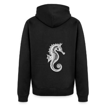 Cooles Vintage Seepferdchen - Süsses Seepferd - Unisex Premium Bio Zip Hoodie - Schwarz - Hinten - Nico (187cm)