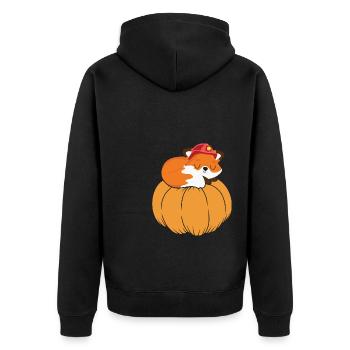 Pumpkin Thanksgiving Fall Cute Fox - Unisex Premium Bio Zip Hoodie - Schwarz - Hinten - Nico (187cm)