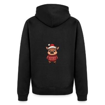 Schwein Weihnachten Comic Wildschwein - Unisex Premium Bio Zip Hoodie - Schwarz - Hinten - Nico (187cm)