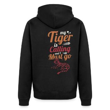 Mein Tiger ruft und ich muss los - Unisex Premium Bio Zip Hoodie - Schwarz - Hinten - Nico (187cm)