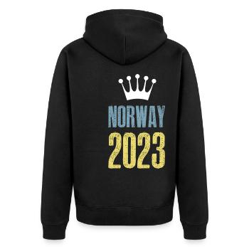 Norway 2023 Krone - Unisex Premium Bio Zip Hoodie - Schwarz - Hinten - Nico (187cm)