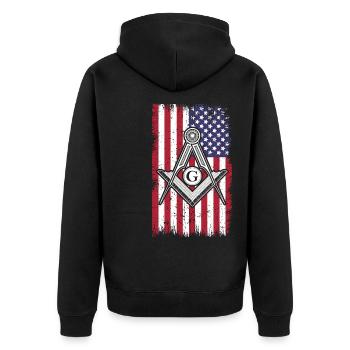 Masonic Freemasonry Fraternal - Unisex Premium Bio Zip Hoodie - Schwarz - Hinten - Nico (187cm)