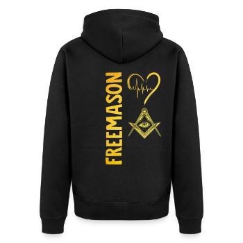 Masonic Freemasonry Fraternal - Unisex Premium Bio Zip Hoodie - Schwarz - Hinten - Nico (187cm)