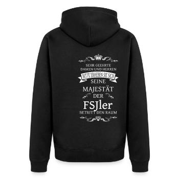 Seine Majestät der FSJler betritt den Raum - Unisex Premium Bio Zip Hoodie - Schwarz - Hinten - Nico (187cm)