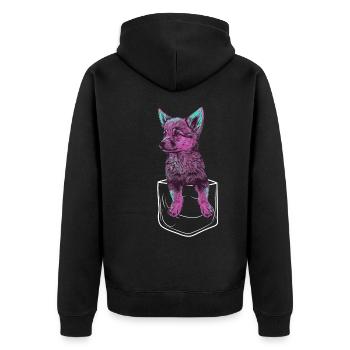 pinker Baby Wolf im Taschenformat - Unisex Premium Bio Zip Hoodie - Schwarz - Hinten - Nico (187cm)