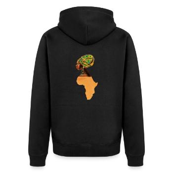 Proud African Woman with Africa Map, African Pride - Unisex Premium Organic Zip Hoodie - black - Back - Nico (187cm)