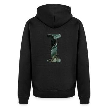 Lettre i marbré vert - Veste à capuche bio Premium Unisexe - noir - Dos - Nico (187cm)
