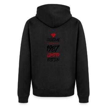 1987 limited edition - Unisex Premium Bio Zip Hoodie - Schwarz - Hinten - Nico (187cm)