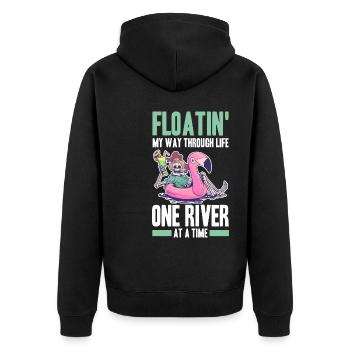 Rafting - Unisex Premium Bio Zip Hoodie - Schwarz - Hinten - Nico (187cm)