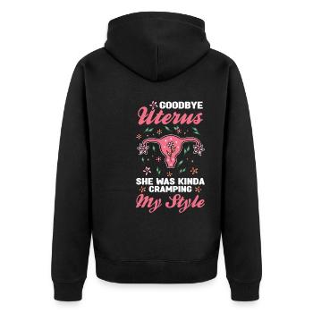 Hysterektomie - Unisex Premium Bio Zip Hoodie - Schwarz - Hinten - Nico (187cm)