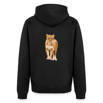 Löwin - Unisex Premium Bio Zip Hoodie - Schwarz - Hinten - Nico (187cm)