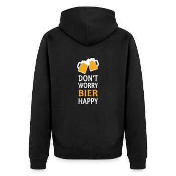 Don't Worry Bier Happy - Unisex Premium Bio Zip Hoodie - Schwarz - Hinten - Nico (187cm)