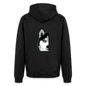 Hund Weißer Husky Halbes Gesicht Kopf Schön Cool - Unisex Premium Bio Zip Hoodie - Schwarz - Hinten - Nico (187cm)