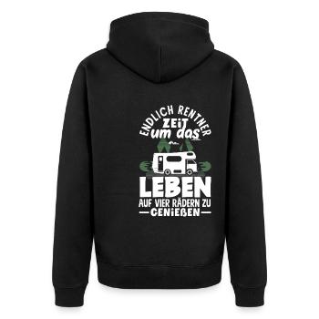 Endlich Rentner Zeit das Leben auf vier Rädern zu - Unisex Premium Bio Zip Hoodie - Schwarz - Hinten - Nico (187cm)
