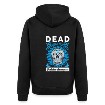 Dead Pancreas Society Diabetes Awareness T1D - Unisex Premium Bio Zip Hoodie - Schwarz - Hinten - Nico (187cm)