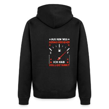 Tanken lustige Sprüche Geringverdiener Geschenk - Unisex Premium Bio Zip Hoodie - Schwarz - Hinten - Nico (187cm)