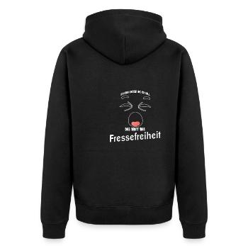 Ich kann gucken wie ich will - Fressefreiheit! - Unisex Premium Bio Zip Hoodie - Schwarz - Hinten - Nico (187cm)
