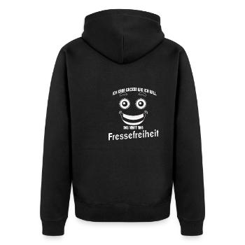 Ich kann gucken wie ich will - Fressefreiheit! - Unisex Premium Bio Zip Hoodie - Schwarz - Hinten - Nico (187cm)