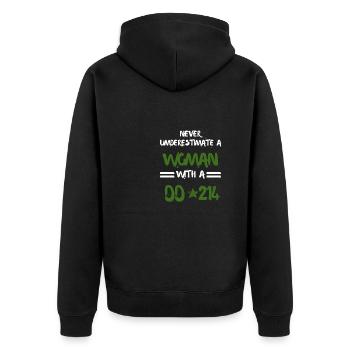 Frau mit DD-214 Female Veterans Day Cute Retro - Unisex Premium Bio Zip Hoodie - Schwarz - Hinten - Nico (187cm)