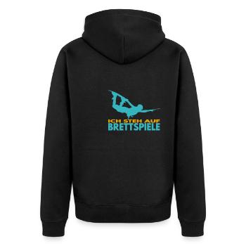 Ich steh auf Brettspiele. Wakeboard Lifestyle - Unisex Premium Bio Zip Hoodie - Schwarz - Hinten - Nico (187cm)