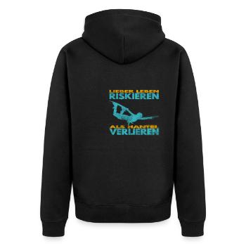 Lieber Leben riskieren, als Hantel verlieren. - Unisex Premium Bio Zip Hoodie - Schwarz - Hinten - Nico (187cm)