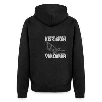 Lieber Leben riskieren, als Hantel verlieren. - Unisex Premium Bio Zip Hoodie - Schwarz - Hinten - Nico (187cm)