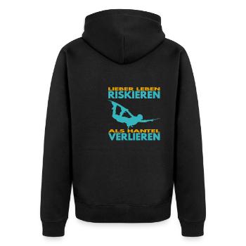 Lieber Leben riskieren, als Hantel verlieren. - Unisex Premium Bio Zip Hoodie - Schwarz - Hinten - Nico (187cm)
