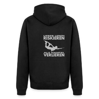 Lieber Leben riskieren, als Hantel verlieren. - Unisex Premium Bio Zip Hoodie - Schwarz - Hinten - Nico (187cm)