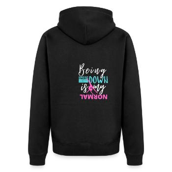 Funny Girls Upside Down ist meine normale Gymnastik - Unisex Premium Bio Zip Hoodie - Schwarz - Hinten - Nico (187cm)