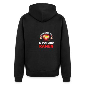 Powered by K-pop and Ramen K-pop Merch Merchandise - Unisex Premium Organic Zip Hoodie - black - Back - Nico (187cm)