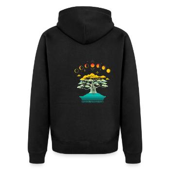 Bonsai Baum spirituell weltenbaum tag nacht zyklus - Unisex Premium Bio Zip Hoodie - Schwarz - Hinten - Nico (187cm)