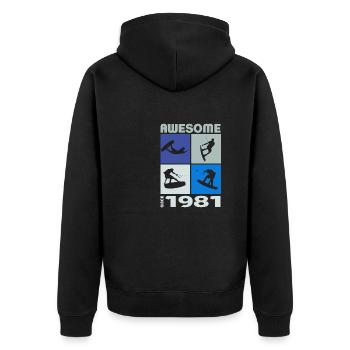 Awesome since 1981. Wakeboard Lifestyle - Unisex Premium Bio Zip Hoodie - Schwarz - Hinten - Nico (187cm)