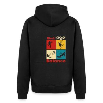 Work Kite Balance. Lifestyle Vintage Design, Work - Unisex Premium Bio Zip Hoodie - Schwarz - Hinten - Nico (187cm)