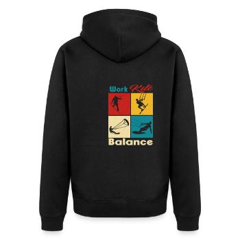 Work Kite Balance. Lifestyle Vintage Design, Work - Unisex Premium Bio Zip Hoodie - Schwarz - Hinten - Nico (187cm)