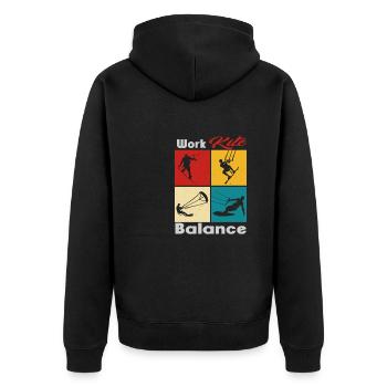 Work Kite Balance. Lifestyle Vintage Design, Work - Unisex Premium Bio Zip Hoodie - Schwarz - Hinten - Nico (187cm)