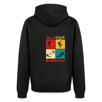 Work Kite Balance. Lifestyle Vintage Design, Work - Unisex Premium Bio Zip Hoodie - Schwarz - Hinten - Nico (187cm)