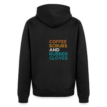 Süßer lustiger Kaffee, Peelings und Gummihandschuhe - Spaß - Unisex Premium Bio Zip Hoodie - Schwarz - Hinten - Nico (187cm)