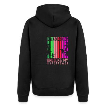 Kiteboarding unlocks my Superpower Lifestyle - Unisex Premium Bio Zip Hoodie - Schwarz - Hinten - Nico (187cm)